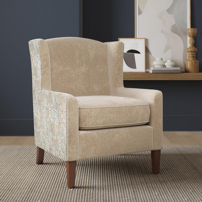 Thompson Wingback Accent Chair (Tan Beige & Floral Fabric)