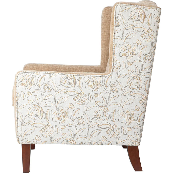 Thompson Wingback Accent Chair (Tan Beige & Floral Fabric)
