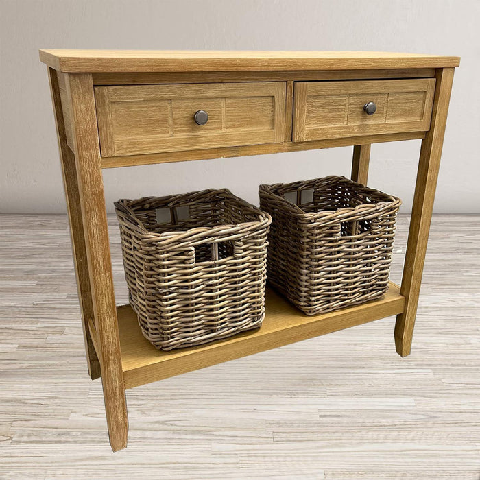 Rattan Basket Storage Console Table (Bisque Brown)