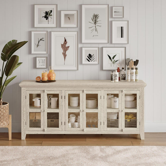 Rustic Shores 70" Sideboard Cabinet (Distressed Off White)