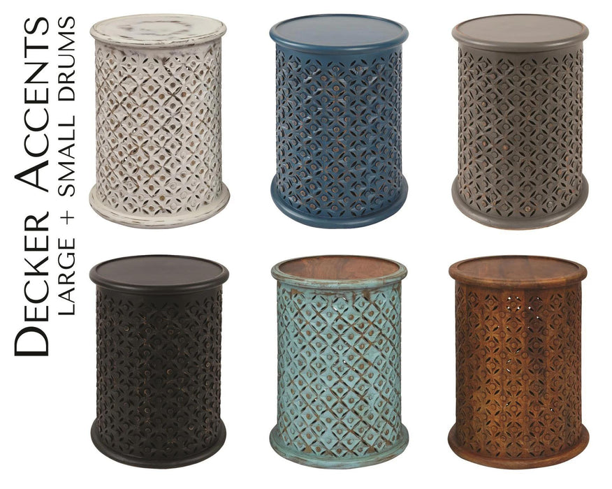 Global Archive Hand-Carved Drum Table (Antique Grey)