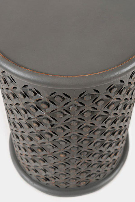 Global Archive Hand-Carved Drum Table (Antique Grey)