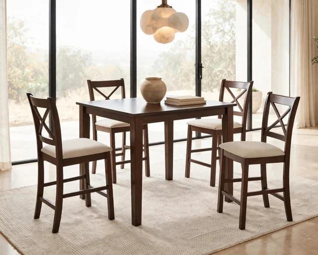 Pub Dining Table + 4 Chairs (Beige)