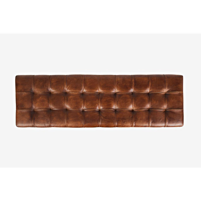 Leather Ottoman Bench 55" (Saddle Brown)