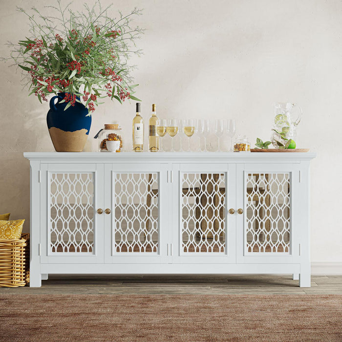 Isabella 69" Sideboard Cabinet (White Finish Wood & Mirror)