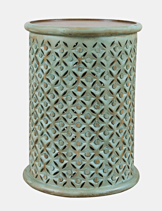 Global Archive Carved Drum Accent Table (Turquoise)