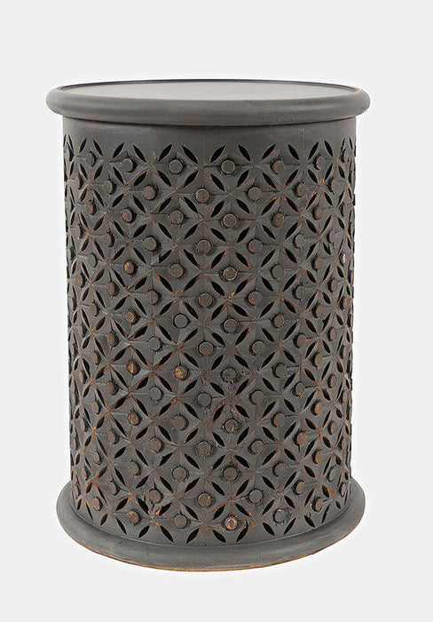 Global Archive Hand-Carved Drum Table (Antique Grey)