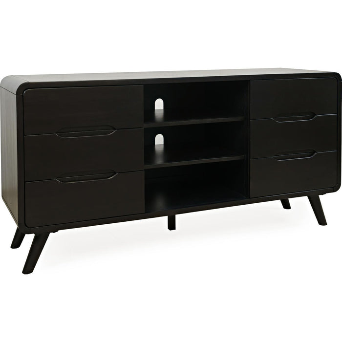 Marlowe Curved 64" TV Stand Media Console (Dark Brown Acacia Wood)