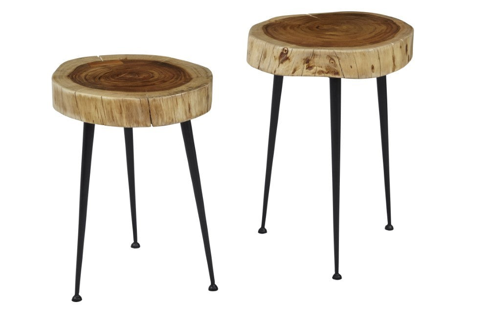 Global Archive End Tables Natural Wood (Set of 2)